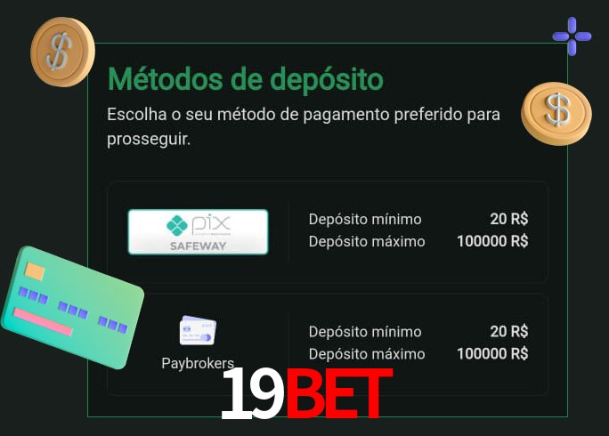 O cassino 19Bet oferece uma grande variedade de métodos de pagamento